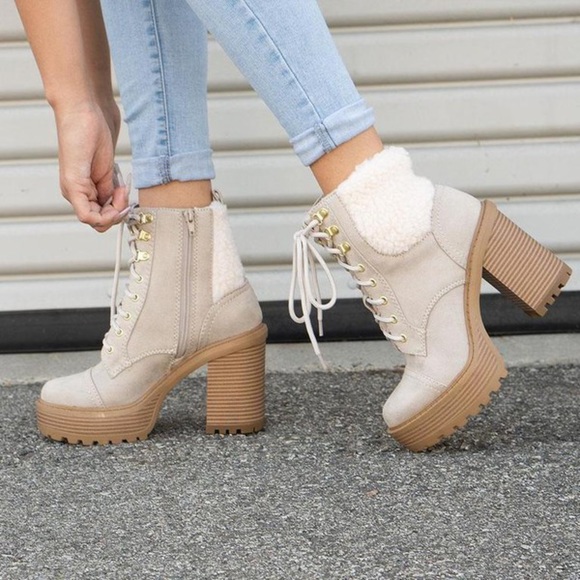 Fabutiq Shoes - Natural fleece lined laced up bootie